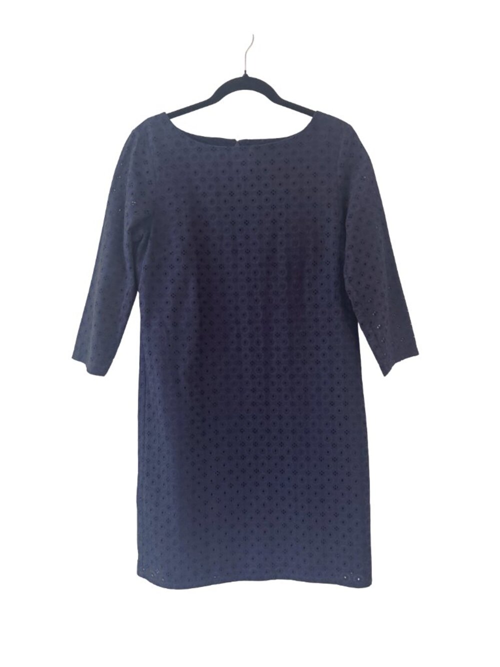 L.L.Bean Navy Eyelet Shift Dress Size 8 Embroidered Cotton Classic - Picture 7 of 8